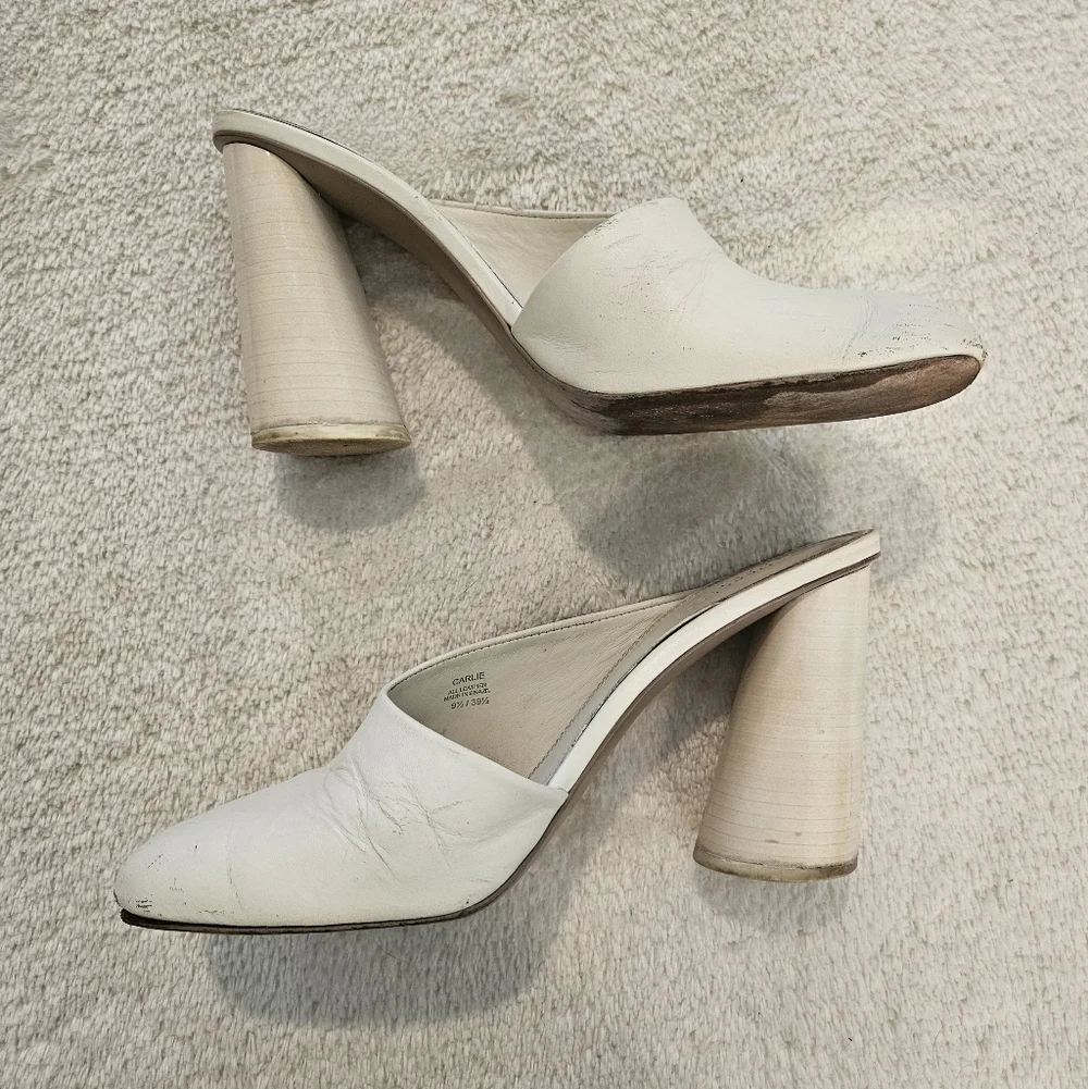 Mercedes Castillo Leather White Chunly Heel Mules Size 9.5 Business Casual Party - Picture 2 of 6